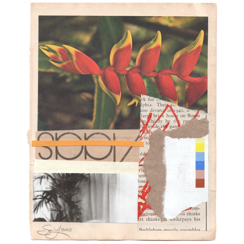 Original Mixed Media Modern Art Collage "Heroon" 5.25x6.75" Signed